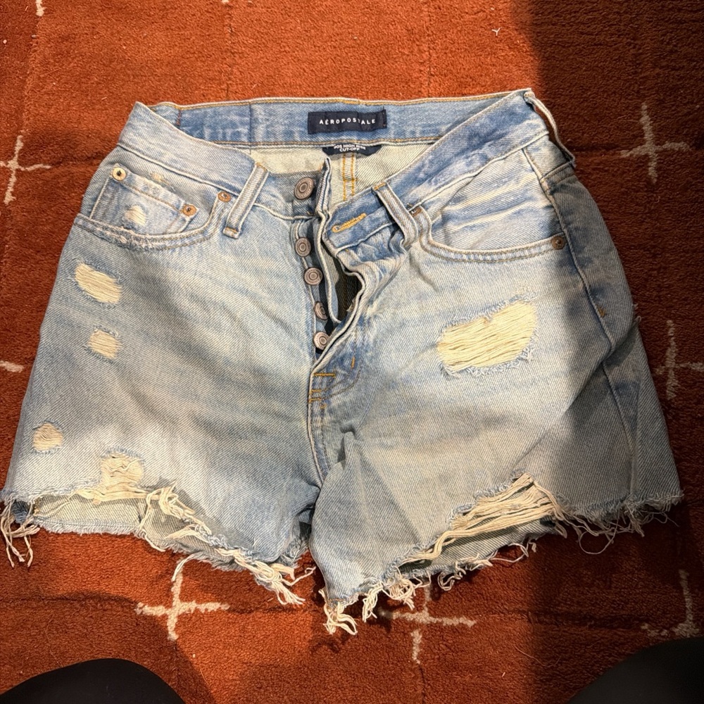 Acne Faded Blue Ripped Jean Shorts